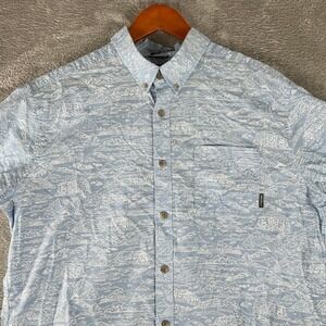 Eddie Bauer Button Shirt Men's XL Blue White Mountain Print Classic Fit